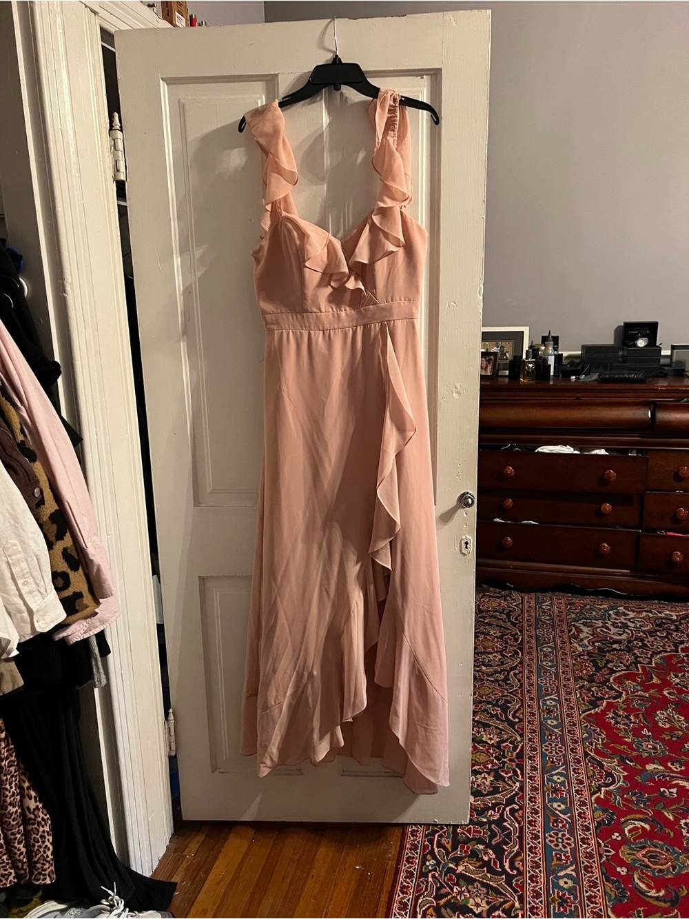 Revelry Blush Pink Ruffle Chiffon V-Neck Maxi Dress
